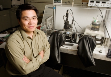 Photo by L. Brian Stauffer
Min-Feng Yu, a professor of mechanical science and engineering, and an affiliate of the Beckman Institute, has developed a new process for creating complex, three-dimensional nanoscale structures.