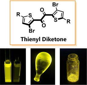 Chemical structure of the molecule and photographs of phosphorescence taken under UV irradiation.

CREDIT
Osaka University