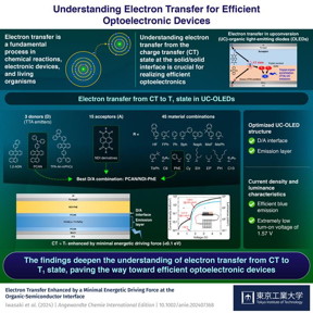 The findings deepen the understanding of electron transfer from CT to T1 state, paving the way toward efficient optoelectronic devices.

Credit
Tokyo Institute of Technology